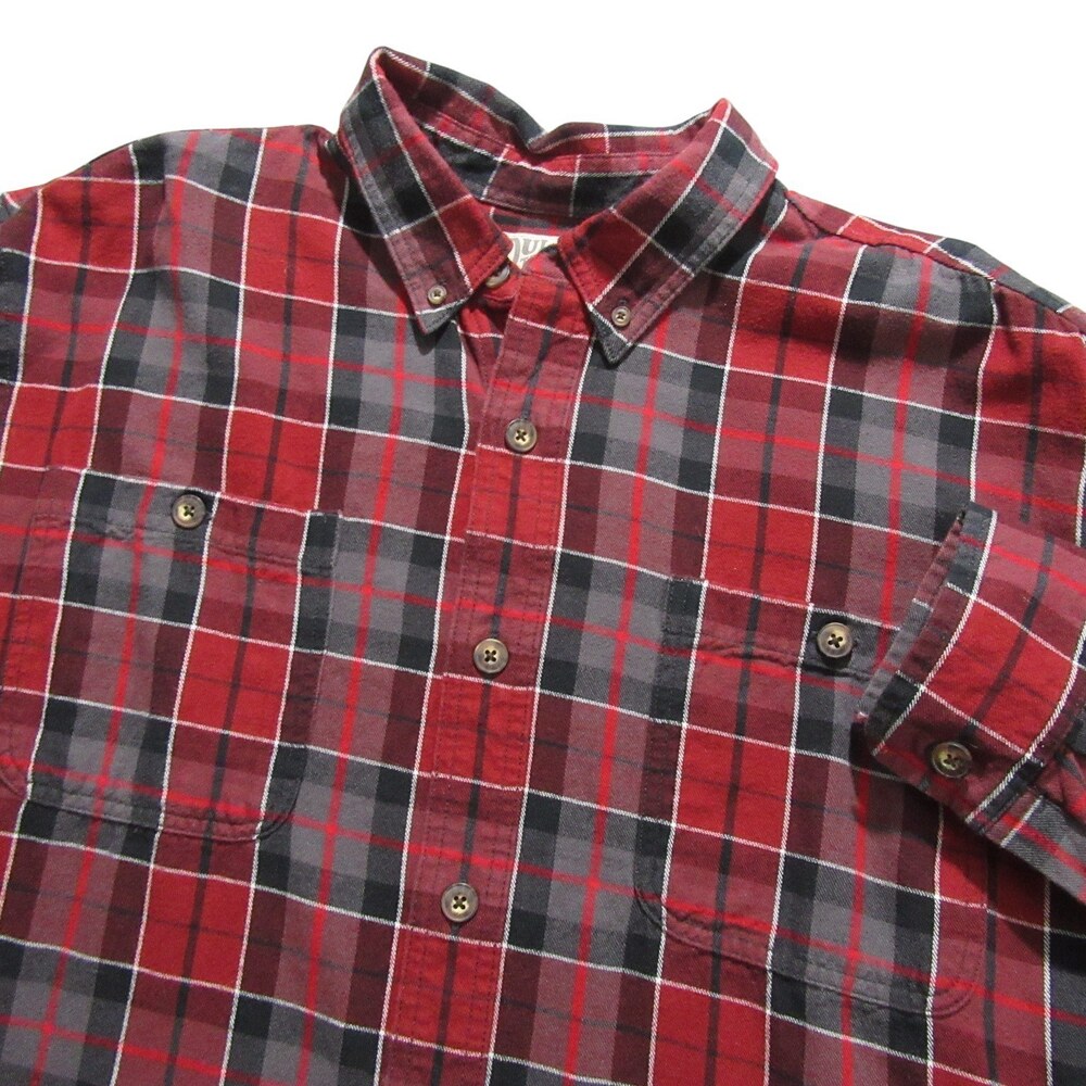 Duluth Trading Co Mens Button Up Work Shirt XL Flannel Red Gray Plaid